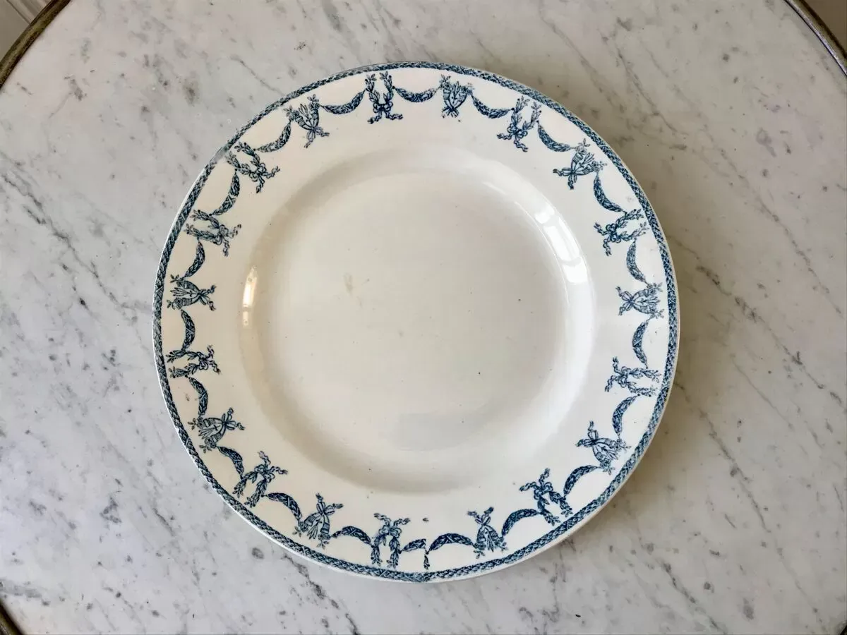 Illustration numéro 5 du produit plat rond en Terre de Fer bleu U&C Digoin Sarreguemines modèle Les Ternes fin XIXème