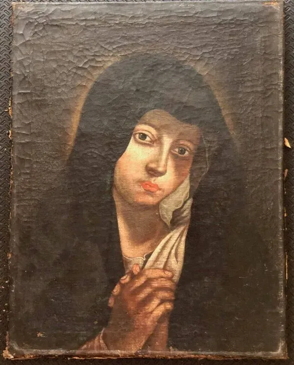 Illustration numéro 5 du produit Vierge Marie peinture sur toile du XVIIe anonyme 49 cm par 38 cm école Italienne