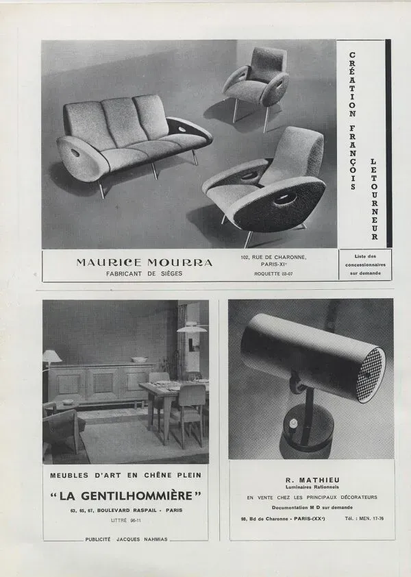 Illustration numéro 5 du produit 1/2  Rares Fauteuils club lounge chair 1955 de Francois Letourneur pour Maurice Mourra