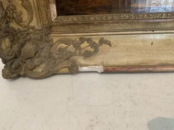 Illustration numéro 5 du produit Huile sur toile ''Paysage animé '' cadre en bois et stuc doré XIX siècle