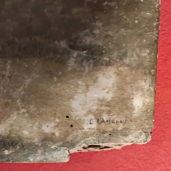 Illustration numéro 5 du produit Français peinture à l'huile vintage, L'Angelus des écoliers, signée D. Ladrens