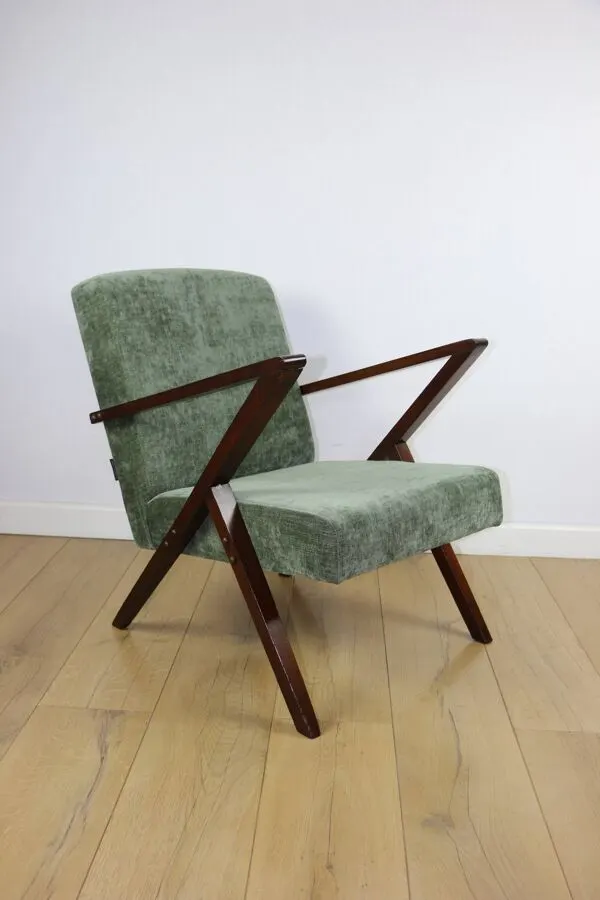 Illustration numéro 5 du produit Fauteuil vintage en velours olive, rénové