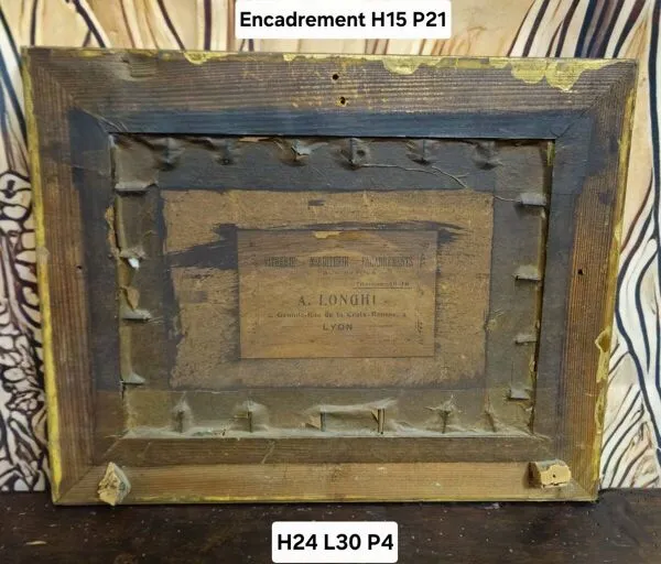 Illustration numéro 5 du produit Huile sur panneau ancienne – paysage au bord de l’eau – cadre ancien doré