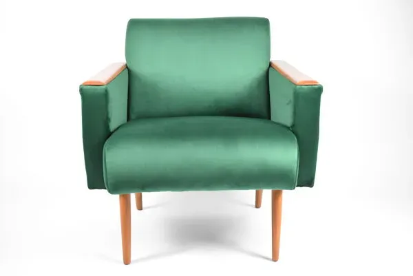 Illustration numéro 5 du produit Fauteuil original vintage, années 1960, restauré, bouteille en velours vert
