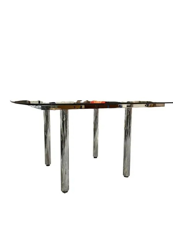 Illustration numéro 5 du produit Table design vintage verre fumé & chrome – années 70