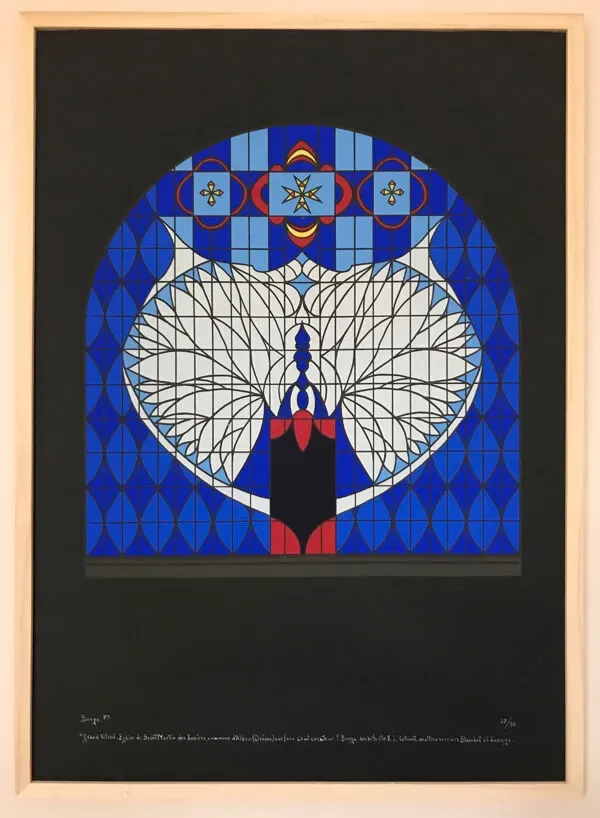 Illustration numéro 5 du produit Lithographie originale de franco borga.vitrail st-martin-des-rosiers