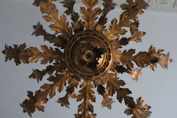 Illustration numéro 5 du produit Lustre à 8 lumières en tôle dorée par Hans Kögl, années 1960