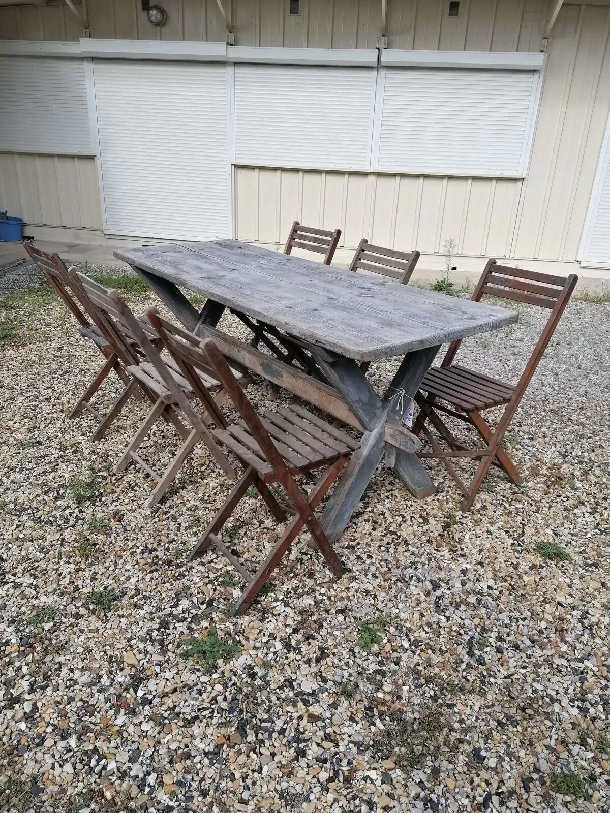 Illustration numéro 5 du produit Table ferme  vintage en bois 2m, pieds en x