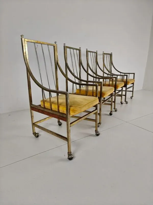 Illustration numéro 5 du produit Ensemble unique de chaises de salle à manger et de salon de style milieu du siècle – dorées, fabriquées entre 1940 et 1948 par Flanders Industries Inc, Fort Smith, Arkansas