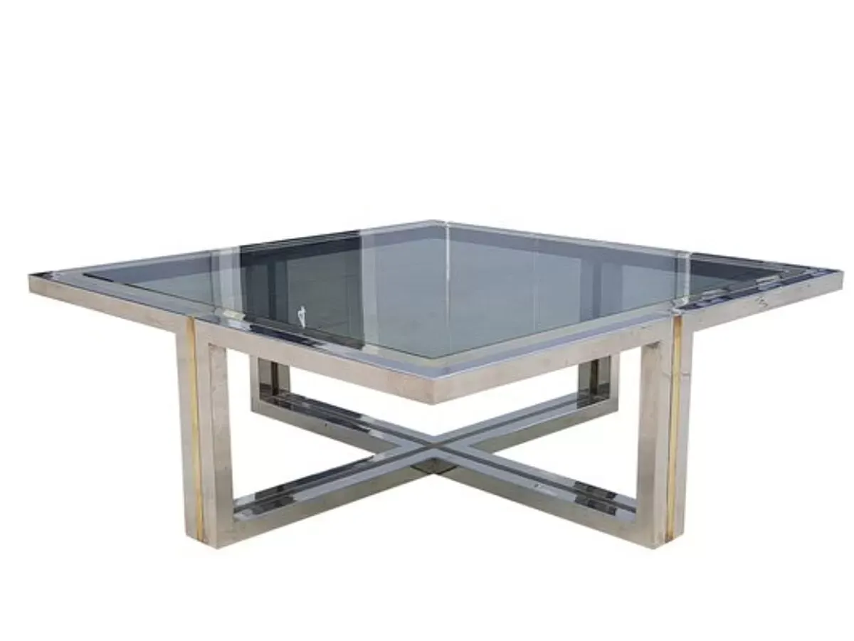 Illustration numéro 5 du produit Table basse vintage en laiton et chrome, 1970