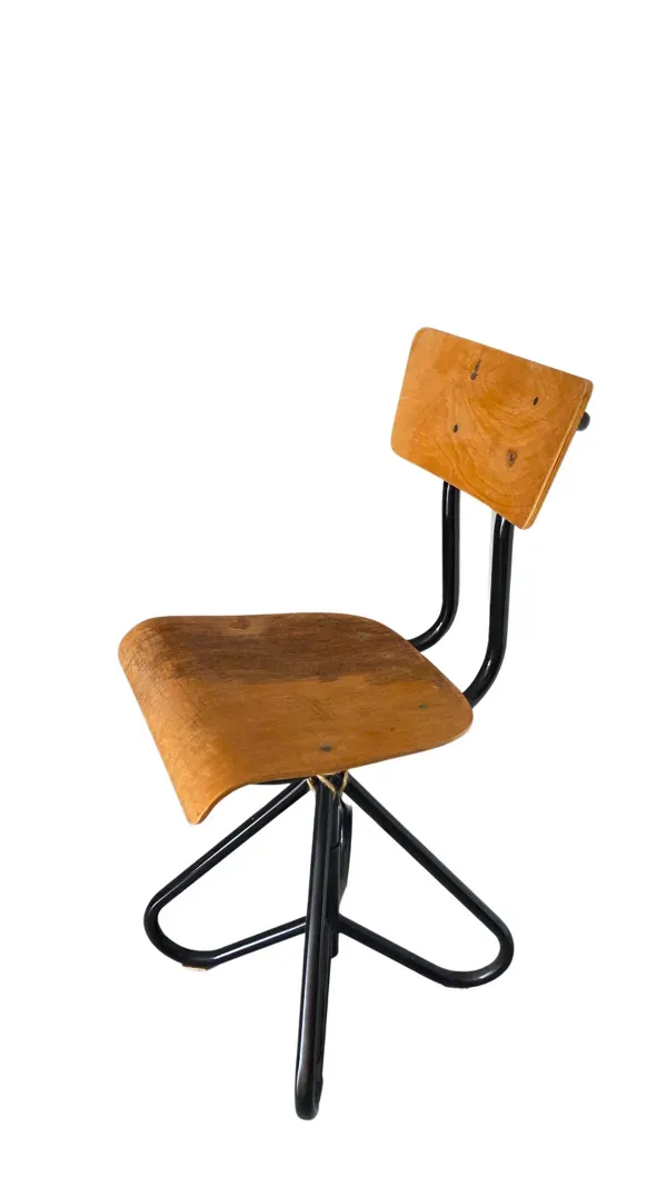 Illustration numéro 5 du produit Chaise d'atelier vintage bois et métal pivotante - Projet restauration