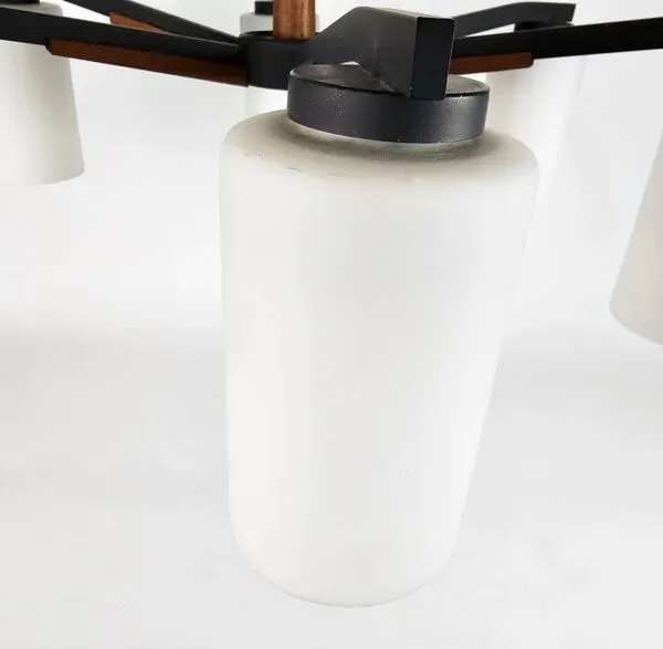 Illustration numéro 5 du produit Vintage - Denemarken - Plafonlamp 6 armige - teck - métal - verre opalin - années 60