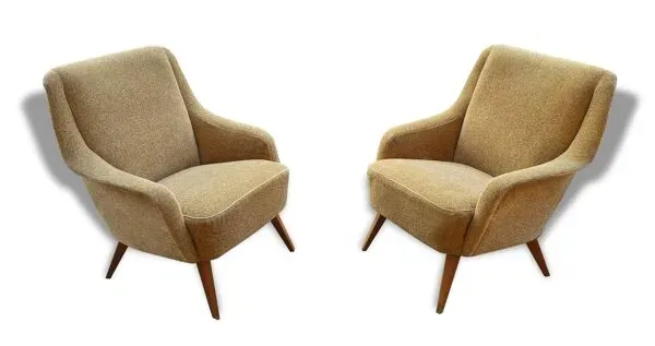 Illustration numéro 5 du produit Fauteuil club danois accoudoir vague années 50/60 jaune beige