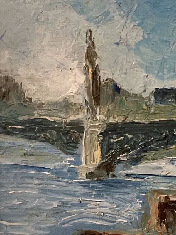 Illustration numéro 5 du produit Péniche parisienne à quai, huile sur toile marouflée