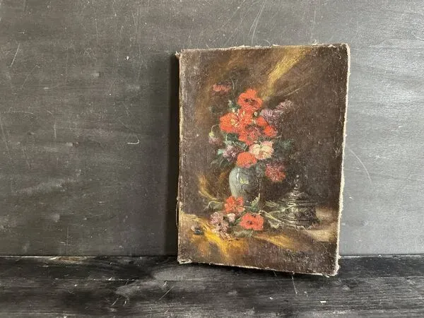 Illustration numéro 5 du produit Nature morte miniature, peinture à l’huile signée du XIXe siècle, école fra