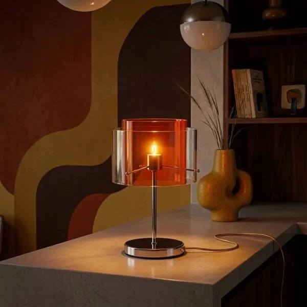 Illustration numéro 5 du produit Lampe plexiglass orange et chrome années 90