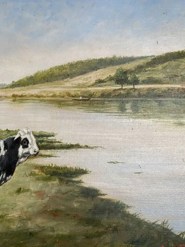 Illustration numéro 5 du produit Vache au bord d’une rivière – École française, fin XIXe siècle