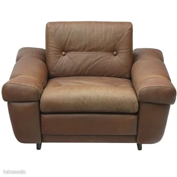 Illustration numéro 5 du produit Fauteuil club Brazil style, cuir pleine fleur patiné