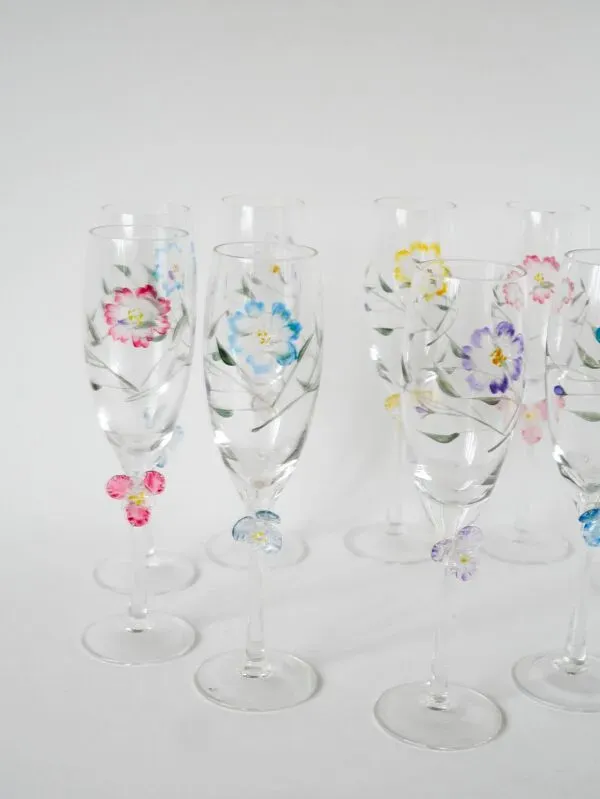 Illustration numéro 5 du produit ensemble de 10 flûtes à champagne peintes à la main, fleurs en relief