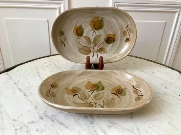 Illustration numéro 5 du produit Paire de raviers en grès / céramique niderviller doria ste radegonde peint à la main années 70