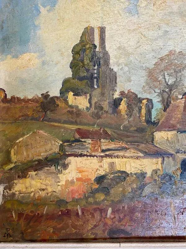 Illustration numéro 5 du produit Ferme basque peinture huile signée marcel poissonnié début xxème avec cadre