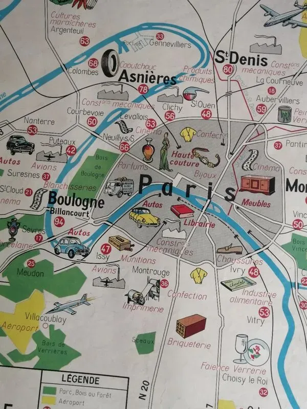 Illustration numéro 5 du produit Carte scolaire vintage mdi France Paris Région parisienne