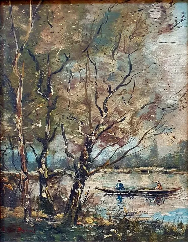 Illustration numéro 5 du produit Tableau ancien la promenade en barque Signé Duval