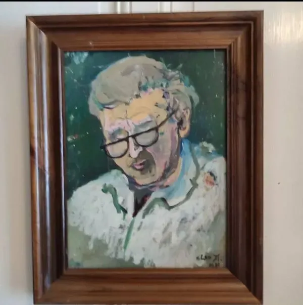 Illustration numéro 5 du produit Gouache sur carton encadrée ''Vieil homme aux lunettes '', V. Lod (XXeme)