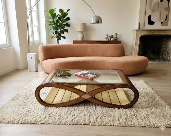 Illustration numéro 5 du produit Table basse sculpturale ''Infinity'' en bois courbé – Design Vintage 1970