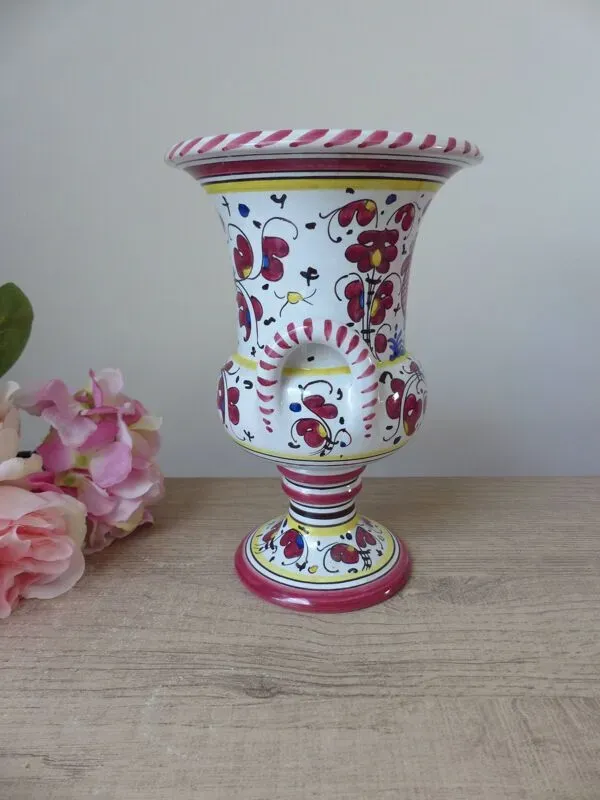 Illustration numéro 5 du produit Vase en céramique coloré d’Italie Deruta l'Antica à décor de fleurs et coq