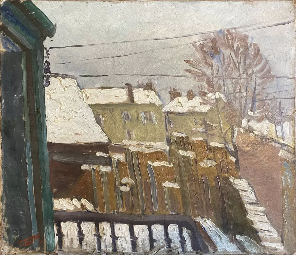 Illustration numéro 5 du produit Tableau HST ''Toits enneigés'' par Marcel GAULT (1899-1989) peintre Franc-Comtois