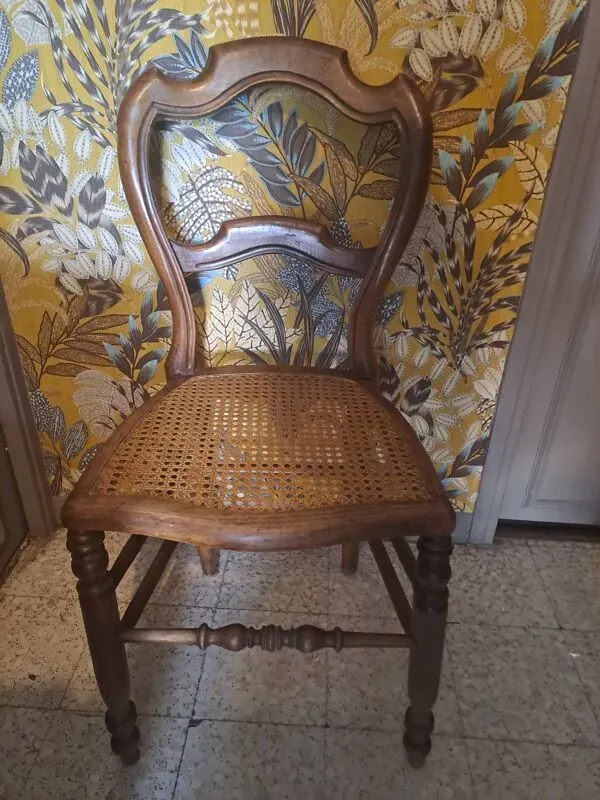Illustration numéro 5 du produit Paire de Chaises Bistrot bois blond 1950 avec assise en cannage