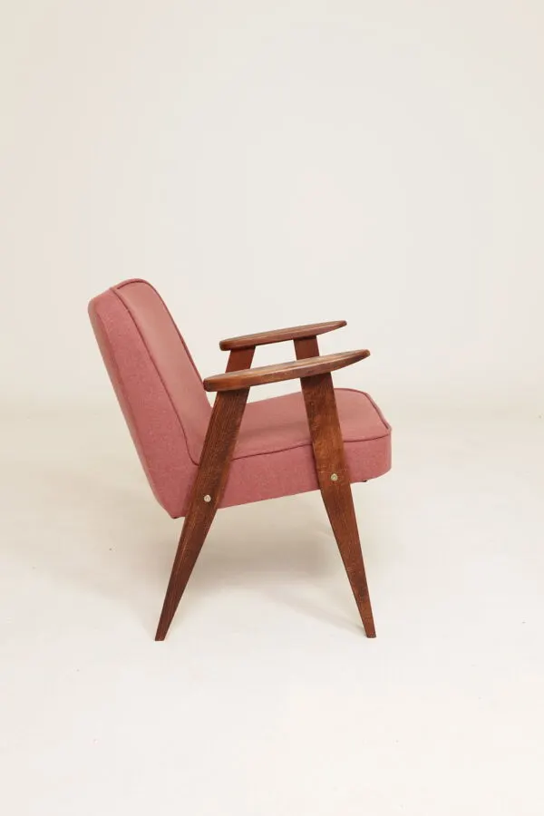 Illustration numéro 5 du produit Fauteuil rétro en laine rose indien, remanié.