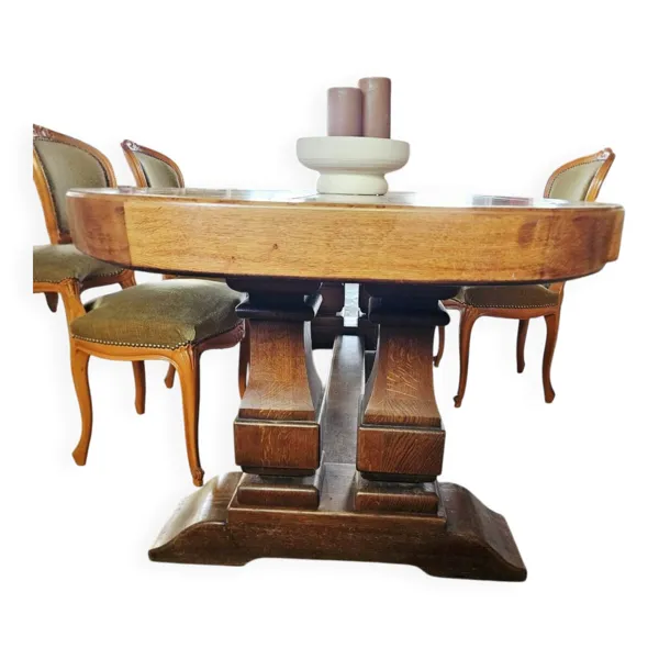 Illustration numéro 5 du produit Grande table monastère ancienne en chêne massif – plateau exceptionnel