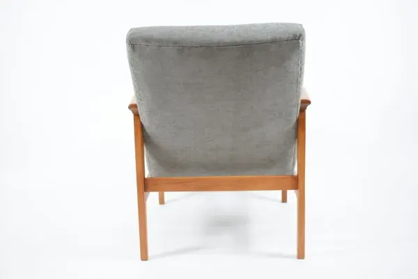 Illustration numéro 5 du produit Fauteuil poli vintage restauré années 1960 tissu gris, teck