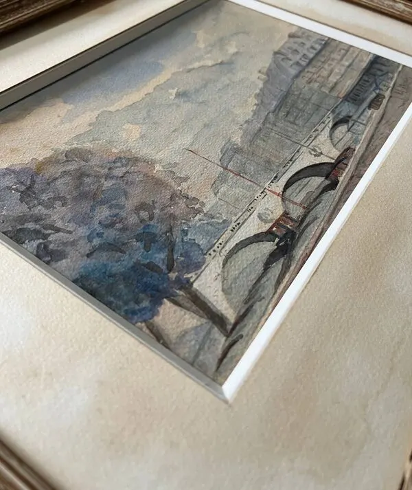 Illustration numéro 5 du produit Tableau Aquarelle début XX° Pont de Paris Bord de Seine signé J. M. Nicolle