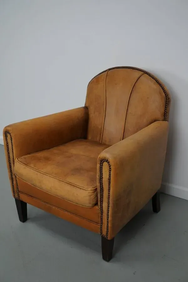 Illustration numéro 5 du produit Fauteuil club vintage hollandais en cuir couleur cognac