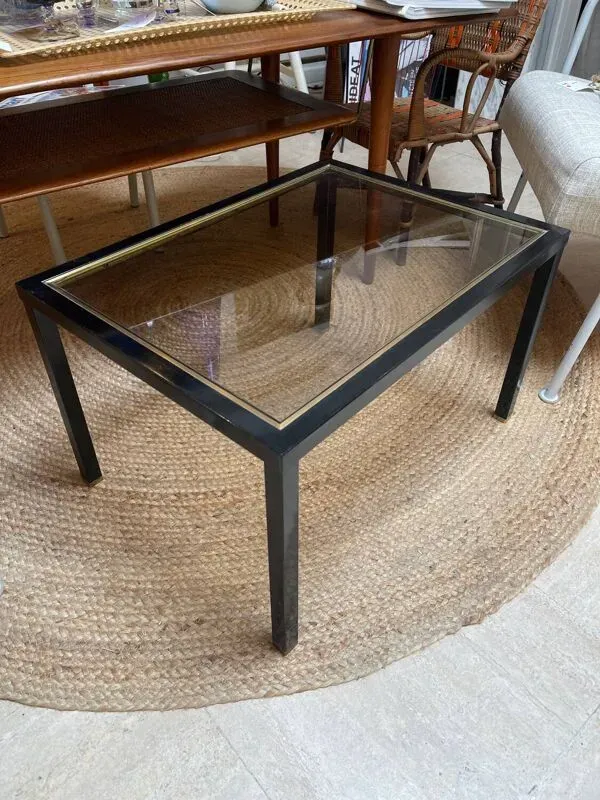 Illustration numéro 5 du produit Table d’appoint verre et métal noir et or, 1970