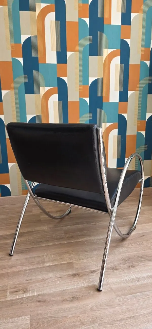Illustration numéro 5 du produit Fauteuil design vintage tubulaire chromé – Style Bauhaus / années 70-8