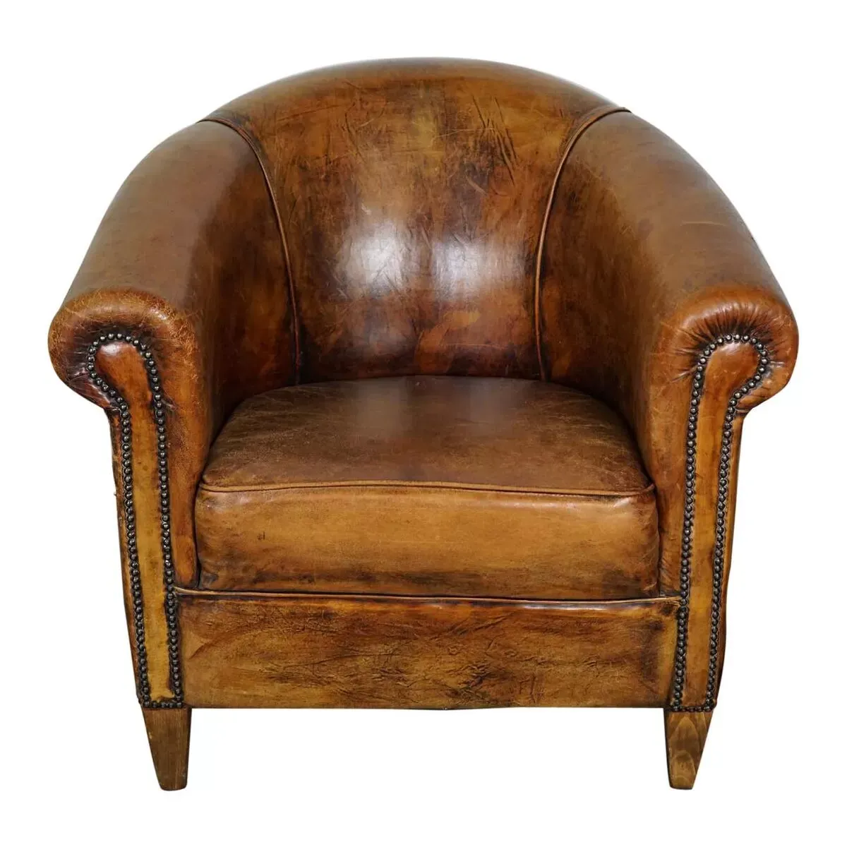 Illustration numéro 5 du produit Fauteuil club vintage en cuir couleur cognac Pays-Bas