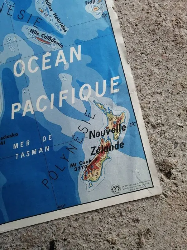 Illustration numéro 5 du produit Carte scolaire vintage mdi Océanie - Amérique du Sud.