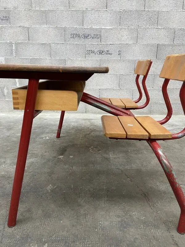 Illustration numéro 5 du produit Pupitre bureau d'écolier banc vintage