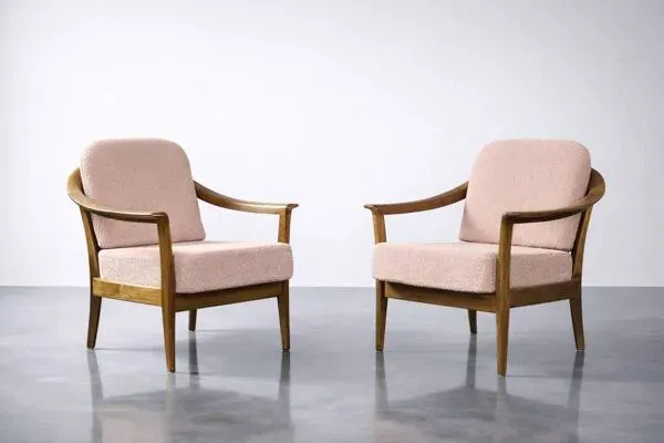 Illustration numéro 5 du produit Vintage Mid-Century Modern Wood&Fabric Armchairs from W. Knoll, Set of 2