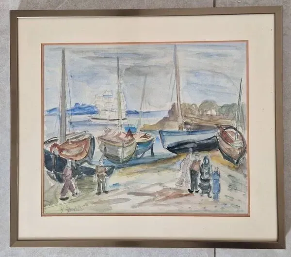 Illustration numéro 5 du produit Henri Epstein (1891-1944) - Aquarelle sur papier - Bord de plage - Signée