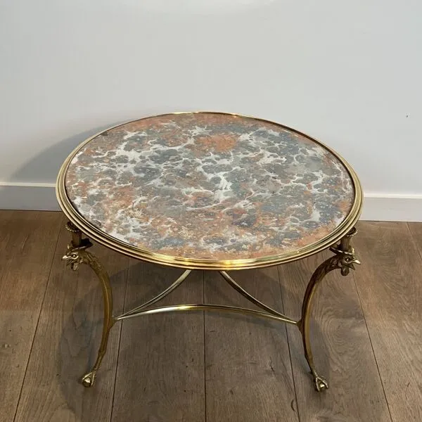 Illustration numéro 5 du produit Table Basse Circulaire Tripode ''Aux Coqs'' en Bronze et Miroir Églomisé, Mai