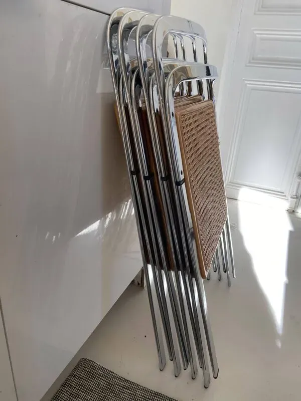 Illustration numéro 5 du produit 4 chaises pliantes en cannage et chrome par Giorgio Cattelan poru Cidue, 1970