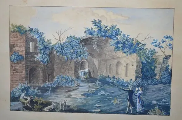 Illustration numéro 5 du produit Ecole Italienne du XIXème siècle  « La source de la nymphe Egérie » Gouache