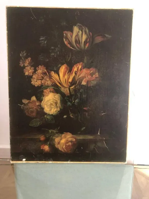 Illustration numéro 5 du produit Nature morte florale, huile sur toile ancienne
