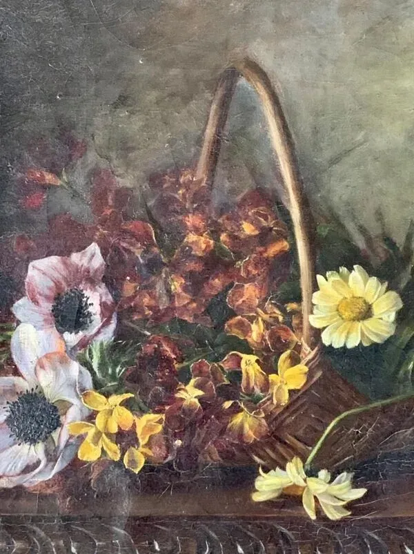 Illustration numéro 5 du produit Nature morte aux fleurs '' Huile sur toile peinte à la main Ecole française 19ème siècle