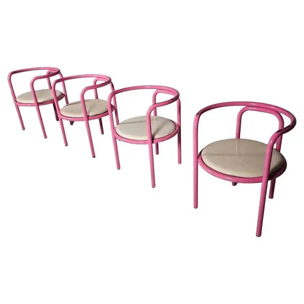 Illustration numéro 5 du produit Ensemble de 4 chaises roses Locus Solus de Gae Aulenti pour Poltronova, années 1960